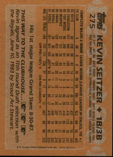1988 Topps #275 Kevin Seitzer NM-MT Royals - Baseball Card Single