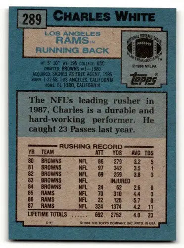 1988 Topps #289 Charles White Los Angeles Rams Football Cards EX/NM ID:62647 - Football Card Single