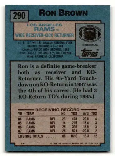 1988 Topps Ron Brown Los Angeles Rams football card with original gloss slate