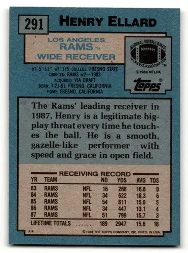 Original gloss 1988 Topps Henry Ellard Los Angeles Rams football card image