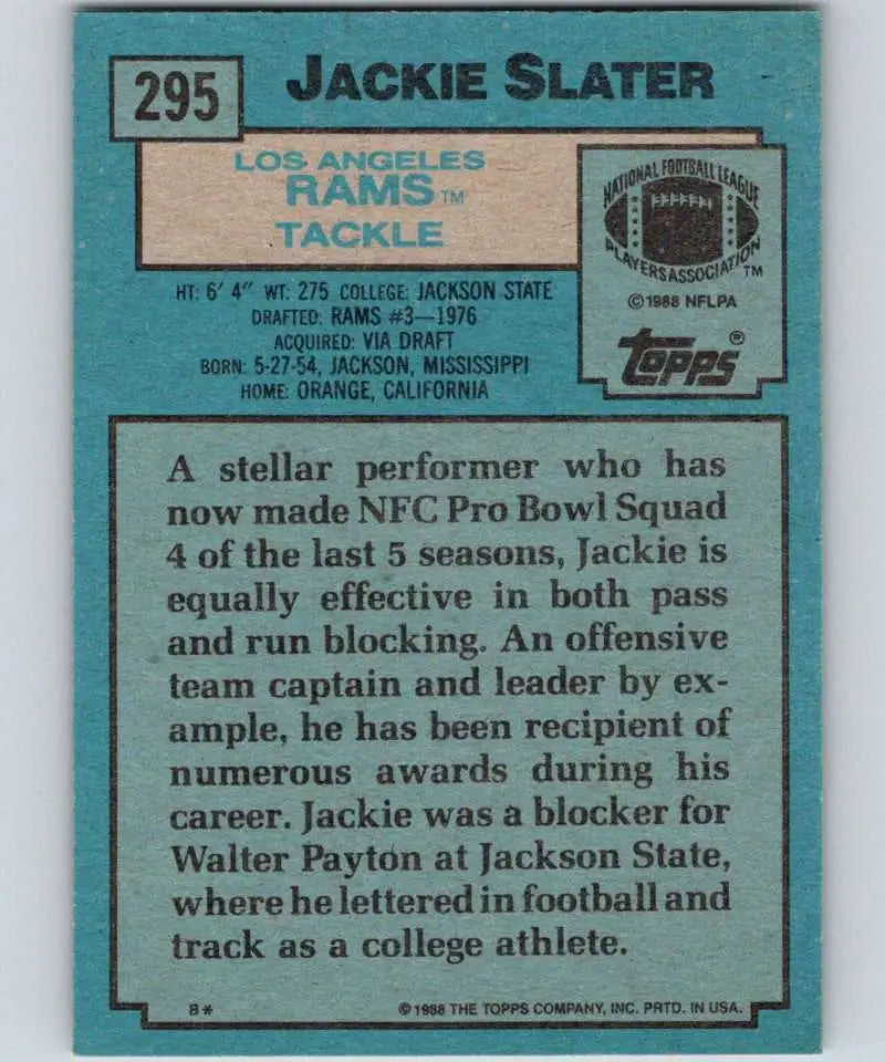 1988 Topps #295 Jackie Slater EX Excellent Los Angeles Rams Football Card - Football Card Single