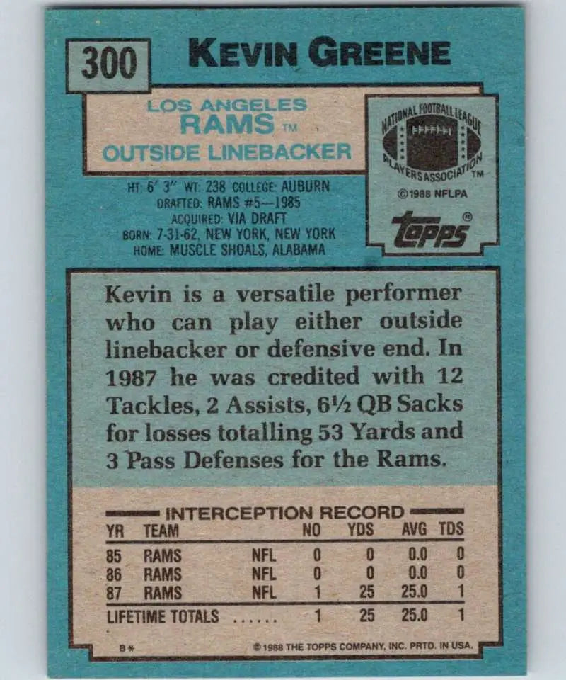 1988 Topps #300 Kevin Greene EX Excellent RC Rookie Los Angeles Rams Football Card - Football Card Single