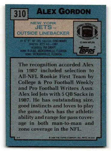 1988 Topps #310 Alex Gordon New York Jets Football Cards EX/NM ID:62668 - Football Card Single