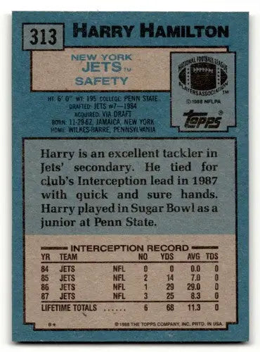 1988 Topps Harry Hamilton Jets football card with original gloss from Jets football cards collection