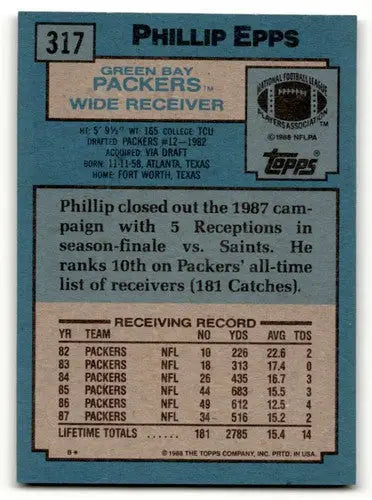 Original gloss Phillip Epps Green Bay football card from 1988 Topps #317