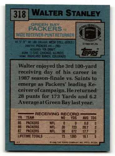 1988 Topps #318 Walter Stanley Green Bay Packers Football Cards EX/N ID:62676 - Football Card Single