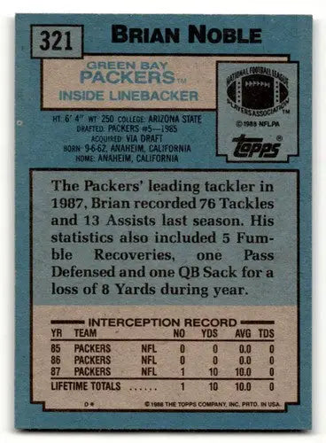 1988 Topps #321 Brian Noble Green Bay Packers Football Cards EX/NM ID:62679 - Football Card Single