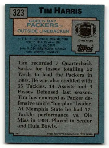 Original gloss Tim Harris Green Bay football card from 1988 Topps #323