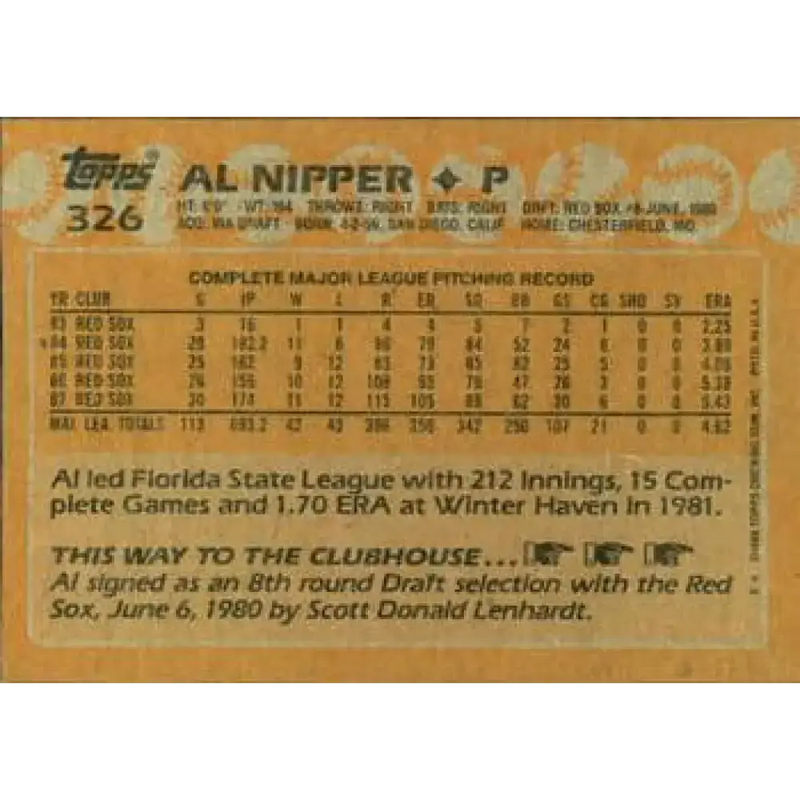 1988 Topps #326 Al Nipper NM-MT Boston Red Sox Baseball Card