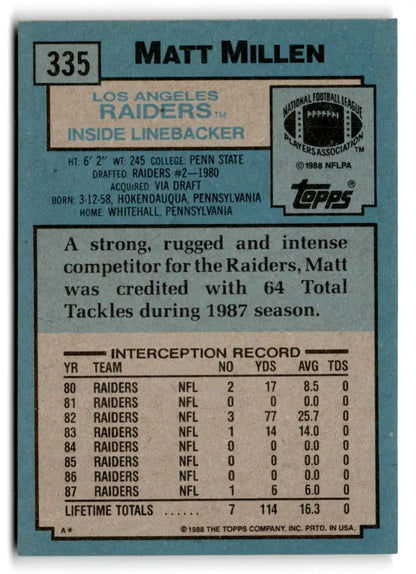 1988 Topps #335 Matt Millen - Trading Card