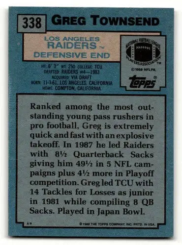 Original gloss Greg Townsend Los Angeles football card from 1988 Topps #338