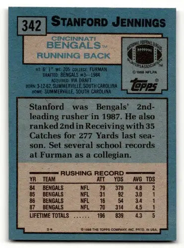 Vintage football card featuring Stanford Jennings with original gloss from Bengals football team