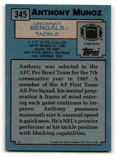 Original gloss 1988 Topps Anthony Munoz Cincinnati Bengals football card image