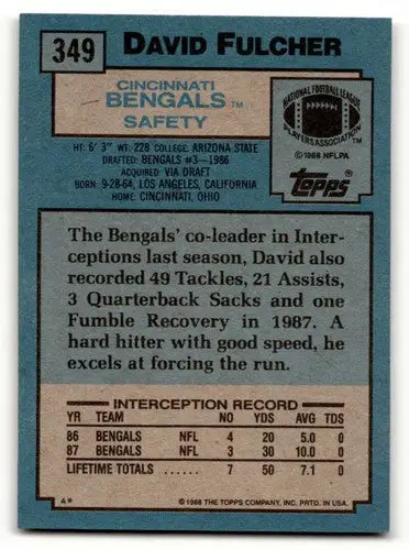 Original gloss David Fulcher Cincinnati football card from 1988 Topps Fulcher Cincinnati Bengals