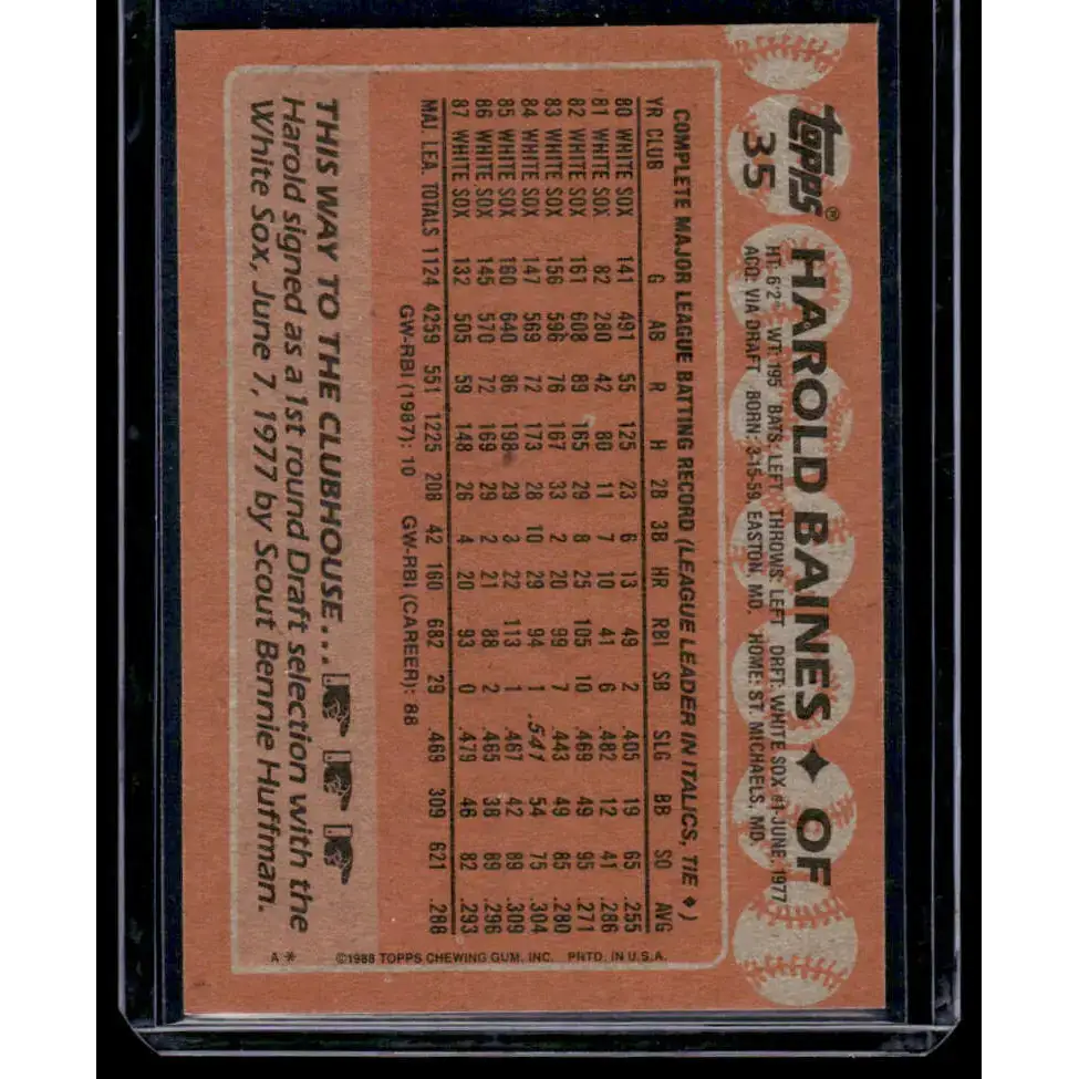 1988 Topps #35 Harold Baines Chicago White Sox NM-MT - Baseball Card Single
