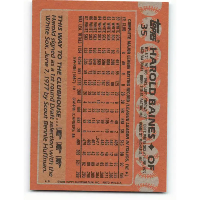 1988 Topps #35 Harold Baines NM-MT Chicago White Sox Baseball Card - Baseball Card Single