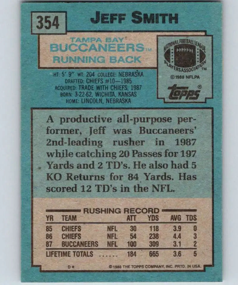 1988 Topps #354 Jeff Smith EX Excellent Tampa Bay Buccaneers Football Card - Football Card Single