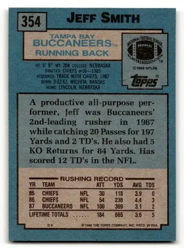1988 Topps #354 Jeff Smith Tampa Bay Buccaneers Football Cards EX/NM ID:62711 - Football Card Single