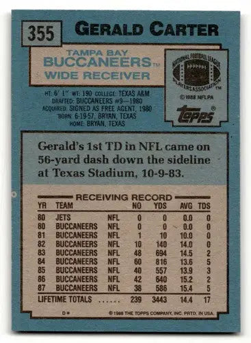 Gerald Carter Tampa football card from 1988 Topps #355 for Tampa Bay Buccaneers
