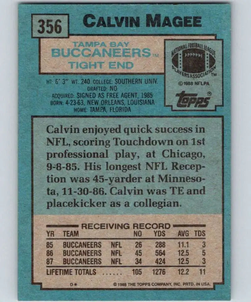 1988 Topps #356 Calvin Magee EX Excellent Tampa Bay Buccaneers Football Card - Football Card Single