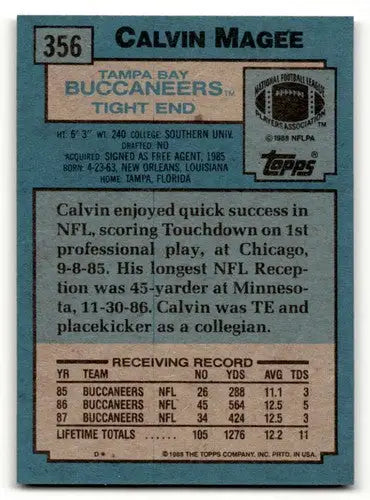 1988 Topps #356 Calvin Magee Tampa Bay Buccaneers Football Cards EX/ ID:62713 - Football Card Single