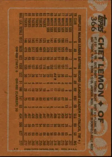 Vintage 1988 Topps Chet Lemon baseball card with original gloss NM-MT Tigers ID 18310