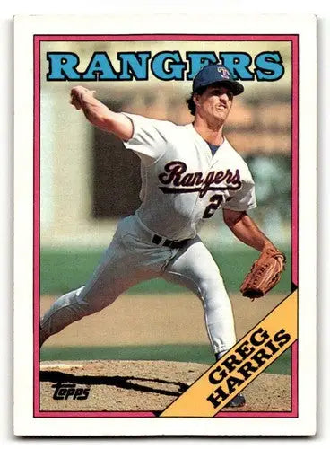 1988 Topps Greg Harris Texas Rangers baseball card, NM near mint Rangers baseball card