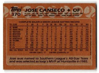 1988 Topps #370 Jose Canseco - Baseball Card Single