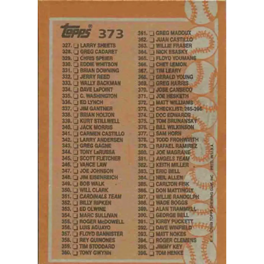 1988 Topps #373 Checklist 265-396 NM-MT Checklist Baseball Card - Baseball Card Single