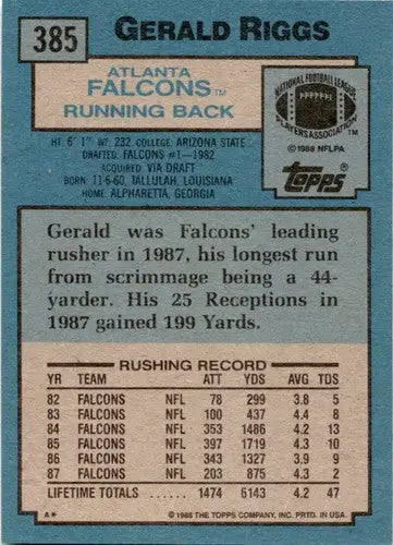 1988 Topps Gerald Riggs football card with original gloss from Simply Sandoval