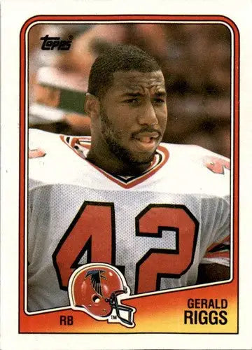 Gerald Riggs football card from 1988 Topps with original gloss, linked to Simply Sandoval