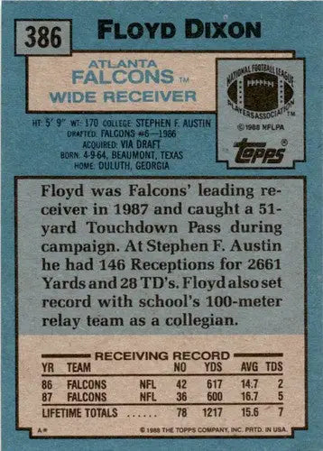Original gloss Floyd Dixon football card back from 1988 Topps #386 Simply Sandoval