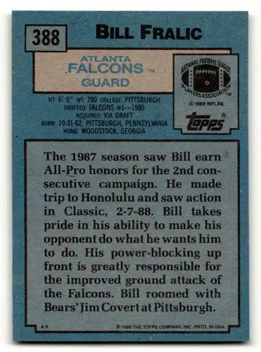 Original gloss 1988 Topps Bill Fralic Atlanta Falcons football card, NFL collectible