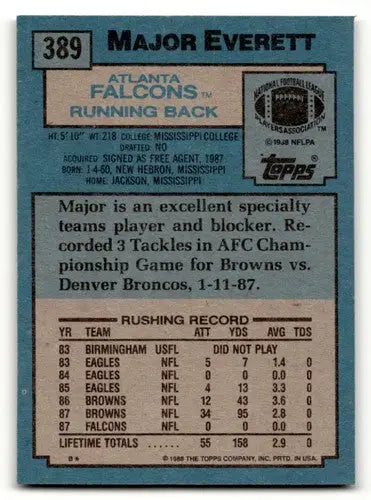 1988 Topps #389 Major Everett Atlanta Falcons Football Cards EX/NM ID:62328 - Football Card Single