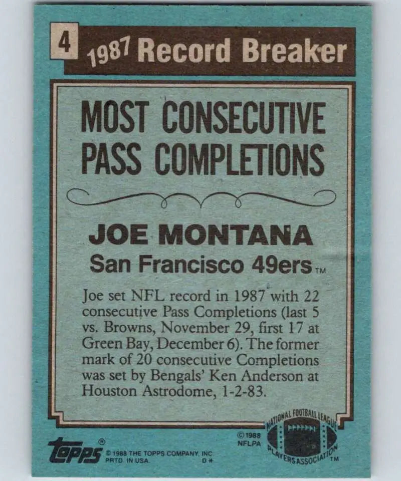 1988 Topps #4 Joe Montana EX Excellent San Francisco 49ers Football Card - Football Card Single