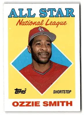 1988 Topps Ozzie Smith baseball card featuring Ozzie Smith in a St. Louis Cardinals uniform