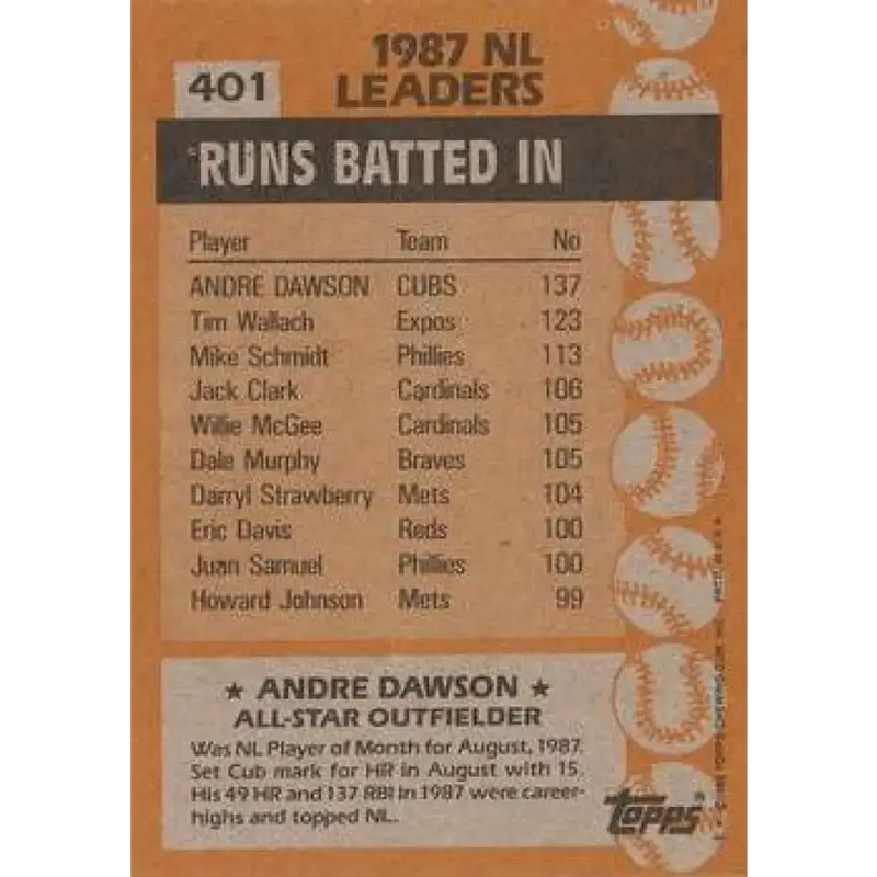 1988 Topps #401 Andre Dawson NM-MT Chicago Cubs Baseball Card - Baseball Card Single