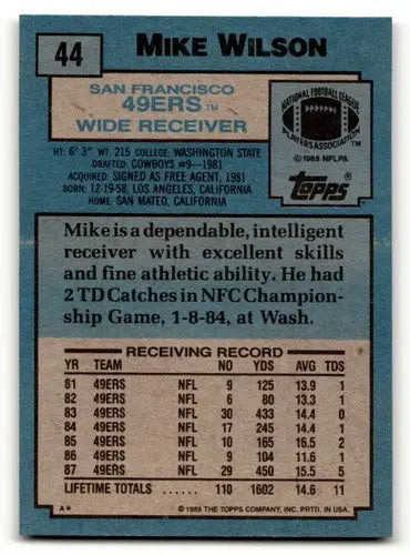 1988 Topps #44 Mike Wilson San Francisco 49ers Football Cards EX/NM ID:62376 - Football Card Single