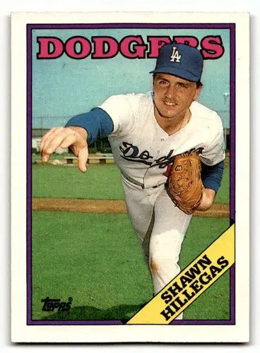 Original gloss Shawn Hillegas Los Angeles Dodgers baseball card from 1988 Topps #455