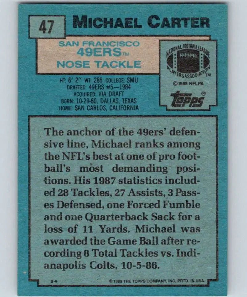 1988 Topps #47 Michael Carter EX Excellent San Francisco 49ers Football Card - Football Card Single