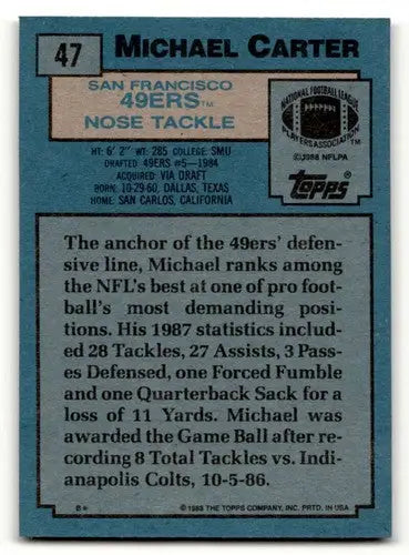 Original gloss football trading card featuring Michael Carter San Francisco 49ers player