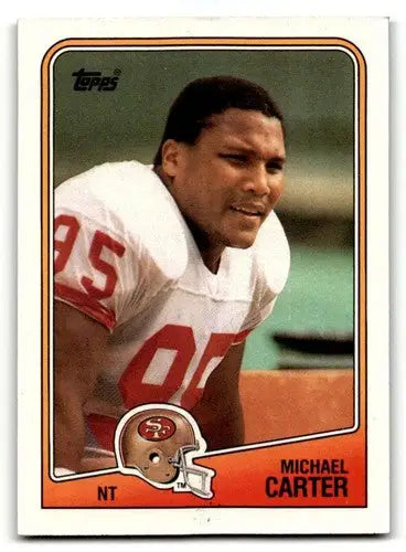 Original gloss Michael Carter San Francisco football card displayed in 1988 Topps #47