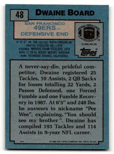 1988 Topps #48 Dwaine Board San Francisco 49ers Football Cards EX/NM ID:62380 - Football Card Single