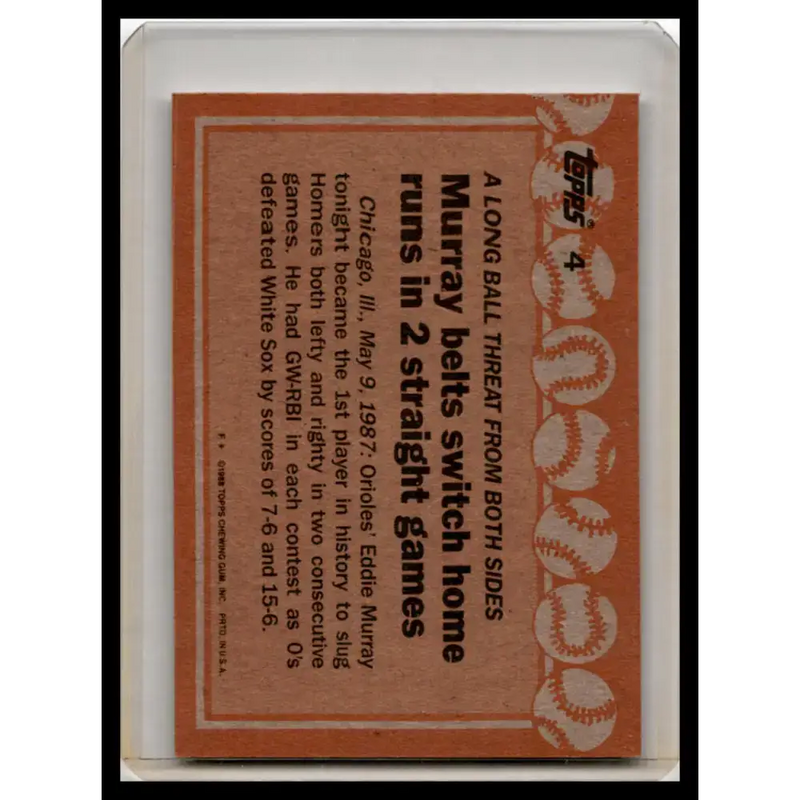 1988 Topps #4a Eddie Murray EX Baseball Card - Baseball Card Single