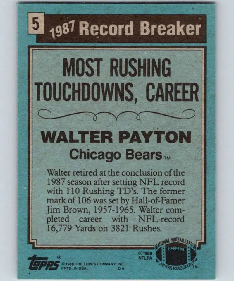 1988 Topps #5 Walter Payton EX Excellent Chicago Bears Football Card - Football Card Single