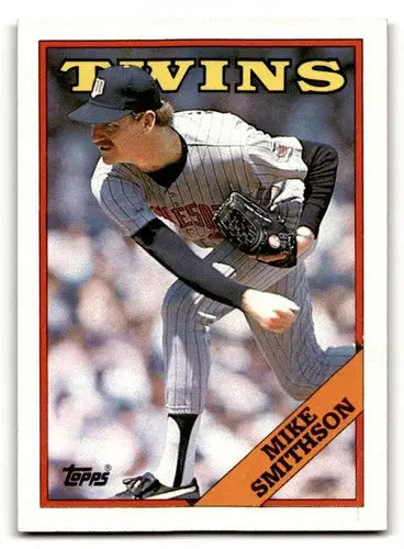 Mike Smithson Minnesota Twins baseball card from 1988 Topps series, EX/NM condition