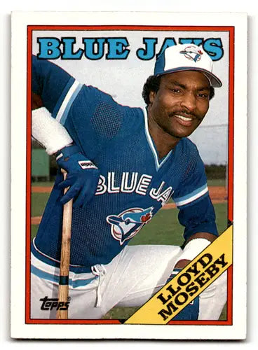 1988 Topps Lloyd Moseby baseball card with original gloss, featuring Lloyd Moseby of the Blue Jays