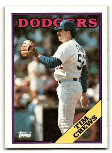 Original gloss Tim Crews Los Angeles Dodgers baseball card from 1988 Topps series