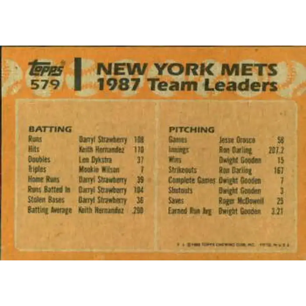 1988 Topps #579 Gary Carter/Kevin McReynolds NM-MT New York Mets Baseball Card - Baseball Card Single