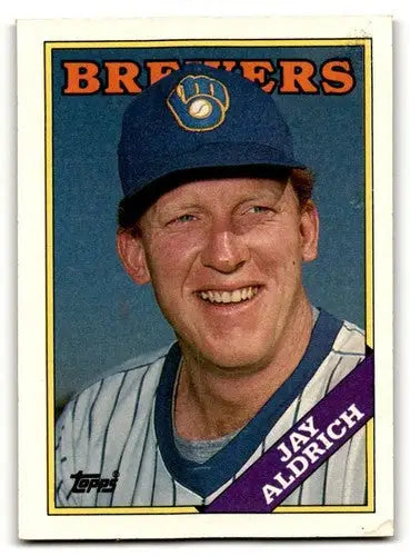 1988 Topps Jay Aldrich Milwaukee Brewers baseball card showing Jay Aldrich Milwaukee player